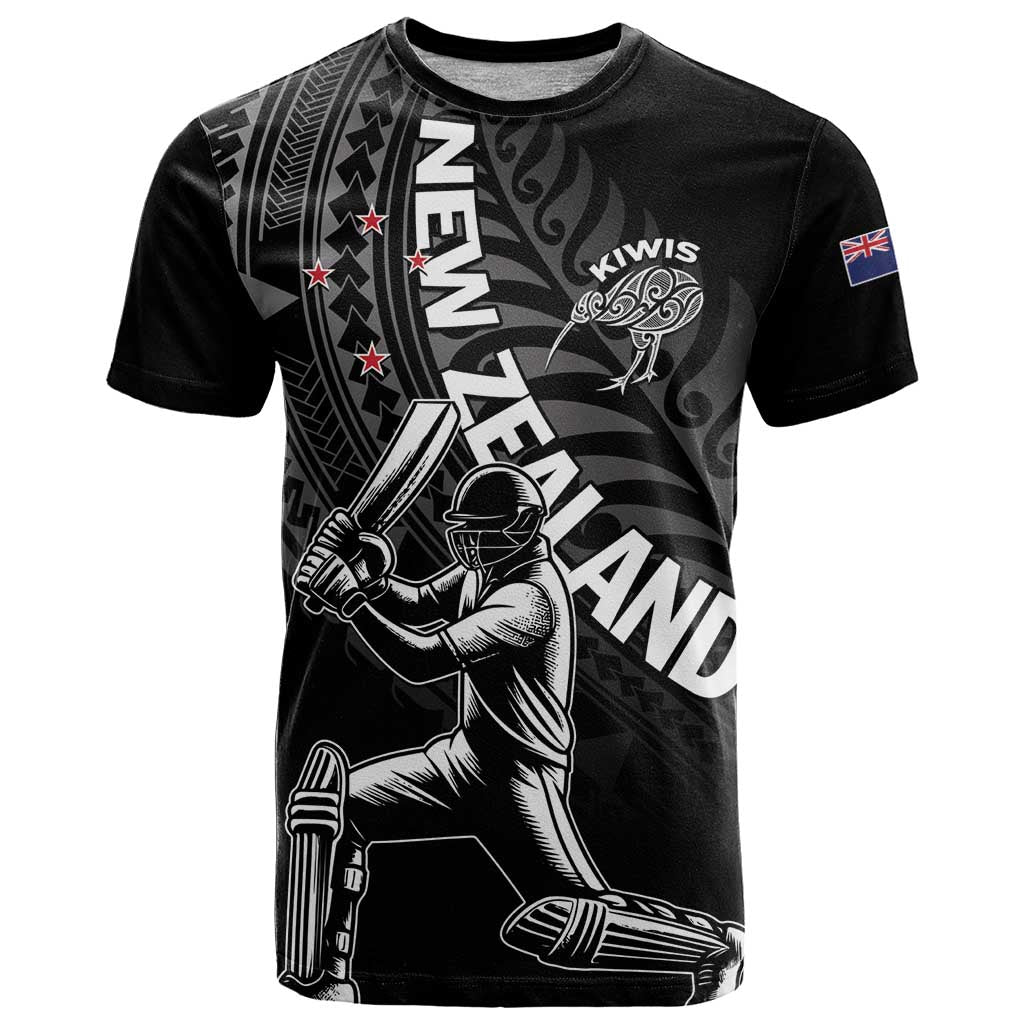 Custom New Zealand Cricket T Shirt Maori Kiwi Black Fern LT01 Black - Polynesian Pride