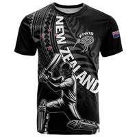 Custom New Zealand Cricket T Shirt Maori Kiwi Black Fern LT01 Black - Polynesian Pride