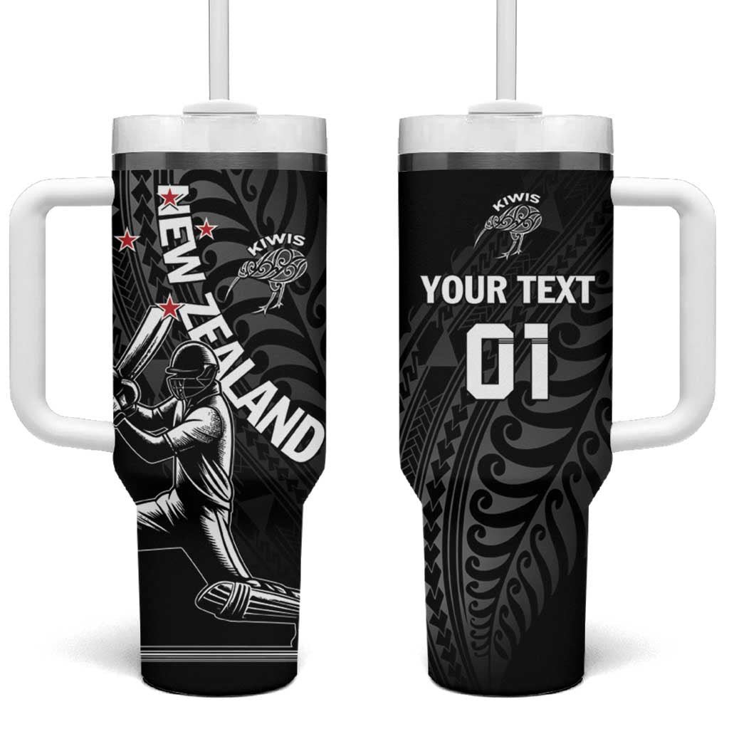 Custom New Zealand Cricket Tumbler With Handle Maori Kiwi Black Fern LT01 One Size: 40 oz Black - Polynesian Pride