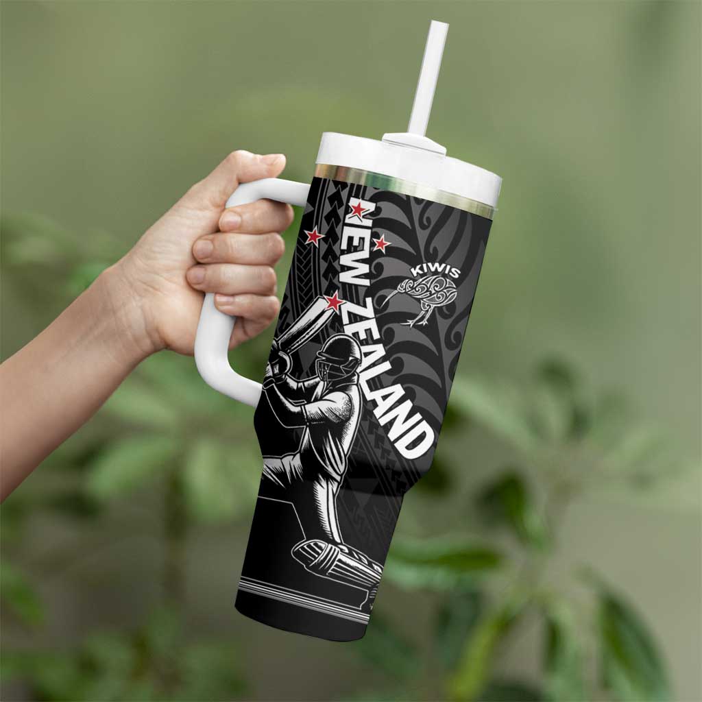 Custom New Zealand Cricket Tumbler With Handle Maori Kiwi Black Fern LT01 - Polynesian Pride