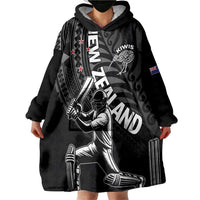 Custom New Zealand Cricket Wearable Blanket Hoodie Maori Kiwi Black Fern LT01 - Polynesian Pride
