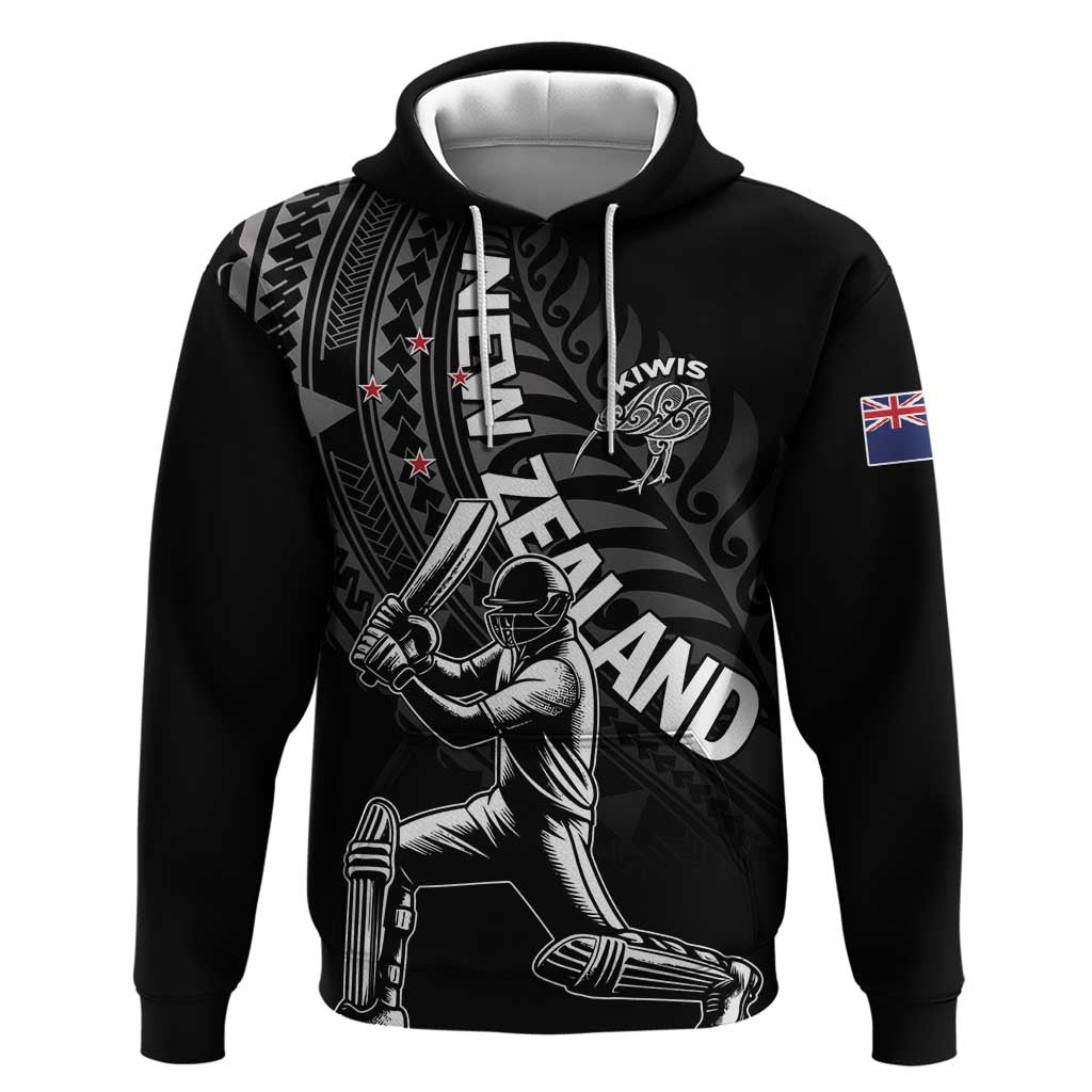 Custom New Zealand Cricket Zip Hoodie Maori Kiwi Black Fern