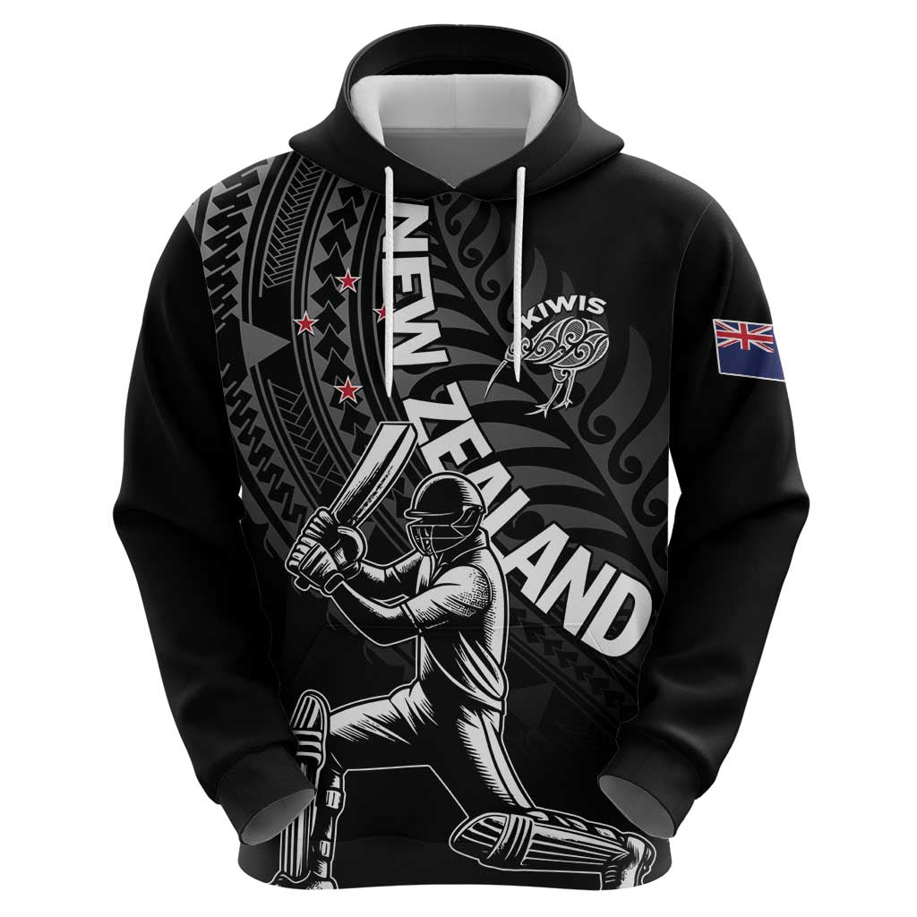 Custom New Zealand Cricket Zip Hoodie Maori Kiwi Black Fern