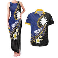 Personalised Nauru Couples Matching Tank Maxi Dress and Hawaiian Shirt Naoero Proud Plumeria