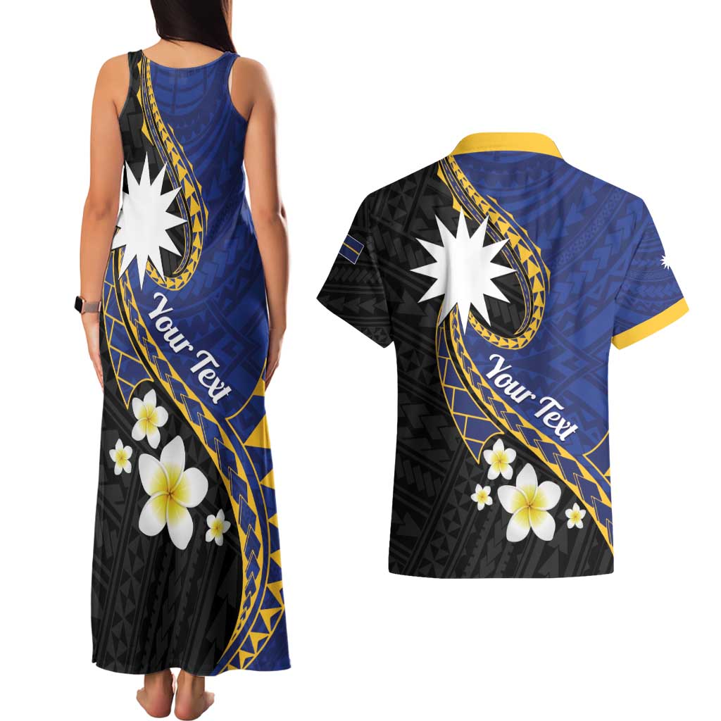 Personalised Nauru Couples Matching Tank Maxi Dress and Hawaiian Shirt Naoero Proud Plumeria