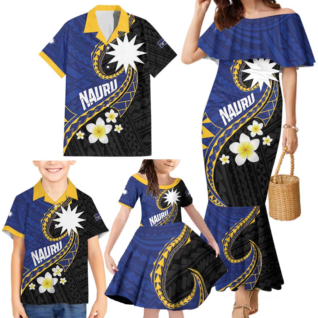 Personalised Nauru Family Matching Mermaid Dress and Hawaiian Shirt Naoero Proud Plumeria