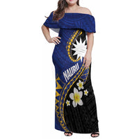 Personalised Nauru Family Matching Off Shoulder Maxi Dress and Hawaiian Shirt Naoero Proud Plumeria