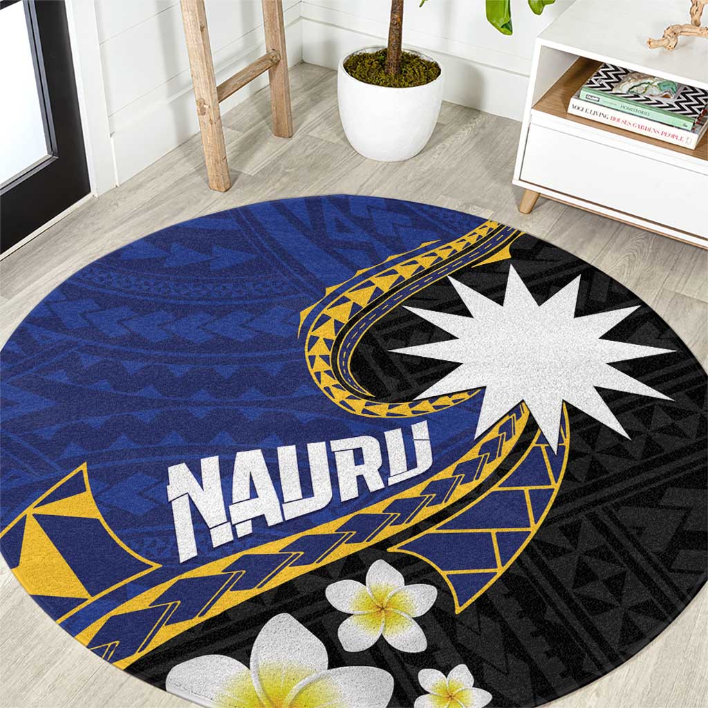 Nauru Round Carpet Naoero Proud Plumeria LT01 Blue - Polynesian Pride
