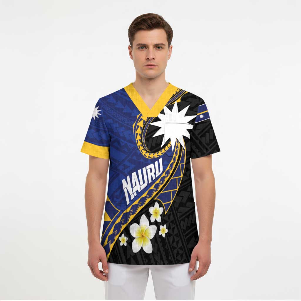 Personalised Nauru Scrub Top Naoero Proud Plumeria - Polynesian Pride