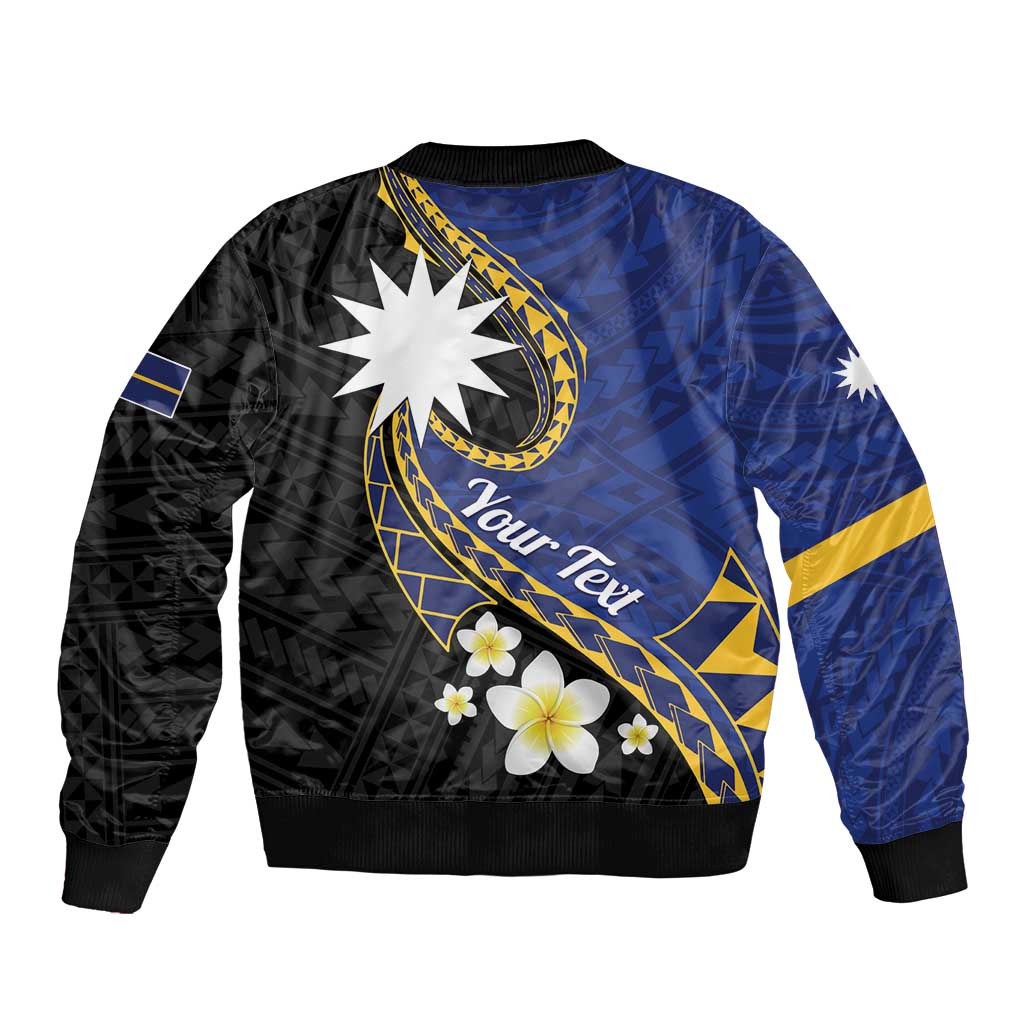 Personalised Nauru Sleeve Zip Bomber Jacket Naoero Proud Plumeria LT01 - Polynesian Pride
