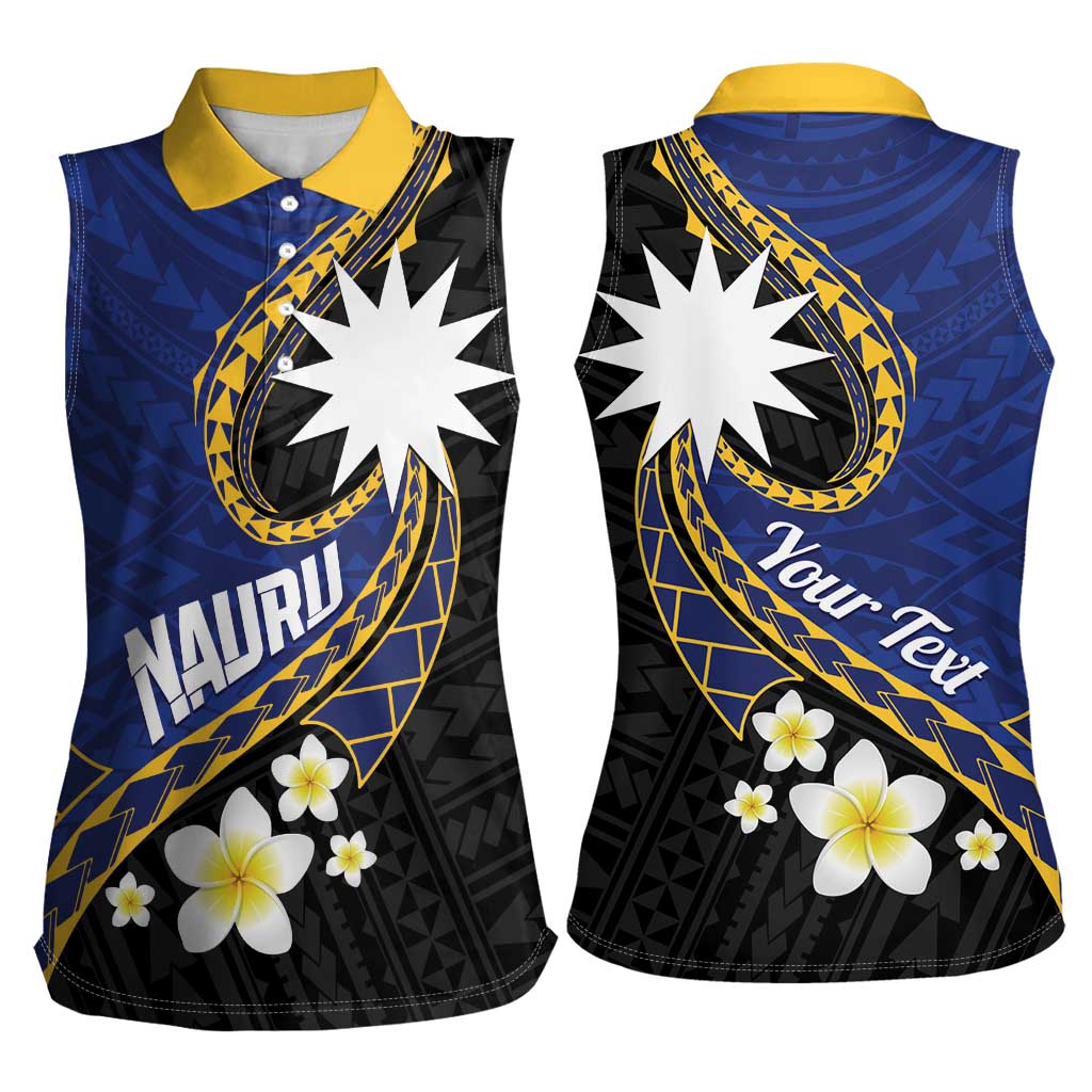 Personalised Nauru Women Sleeveless Polo Shirt Naoero Proud Plumeria