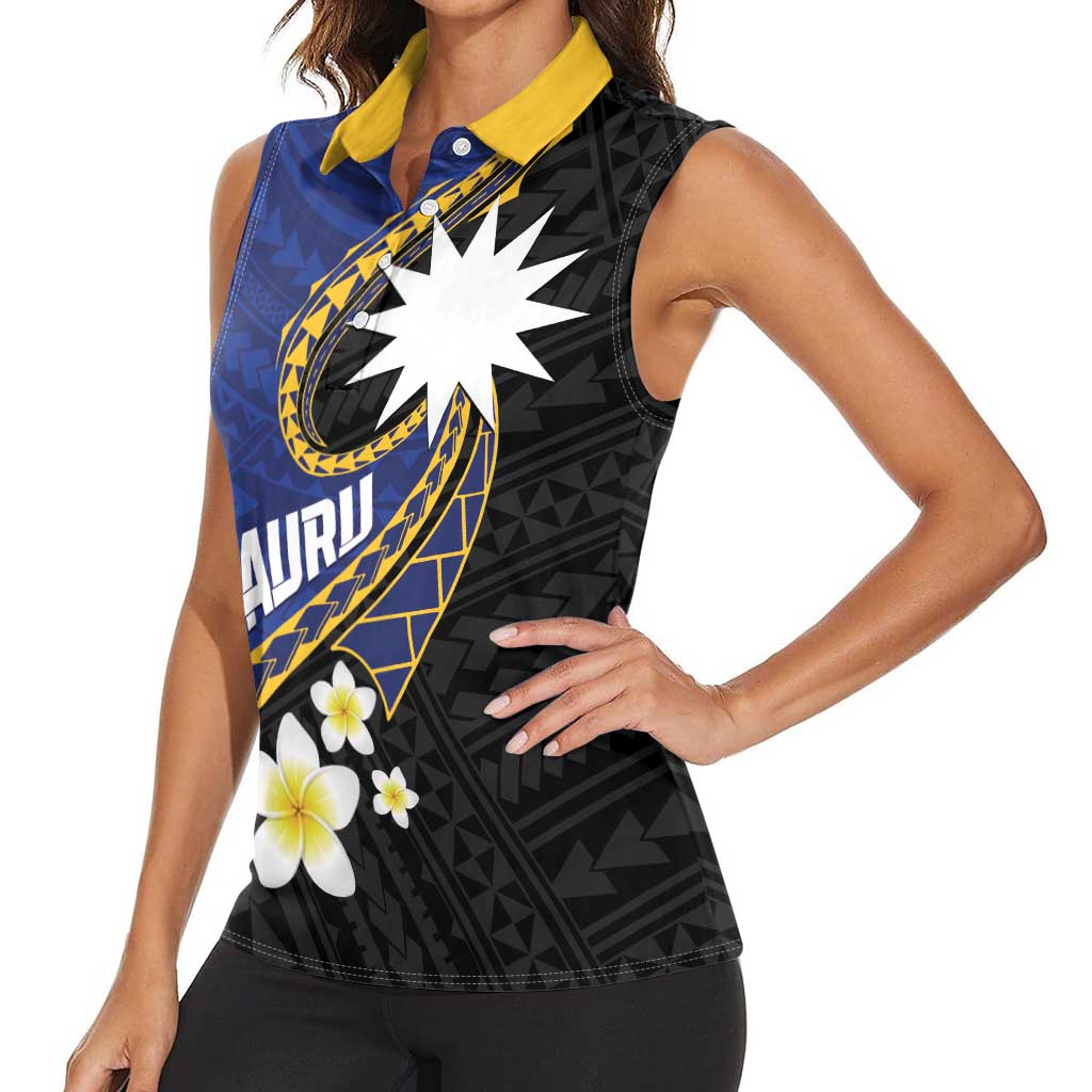 Personalised Nauru Women Sleeveless Polo Shirt Naoero Proud Plumeria