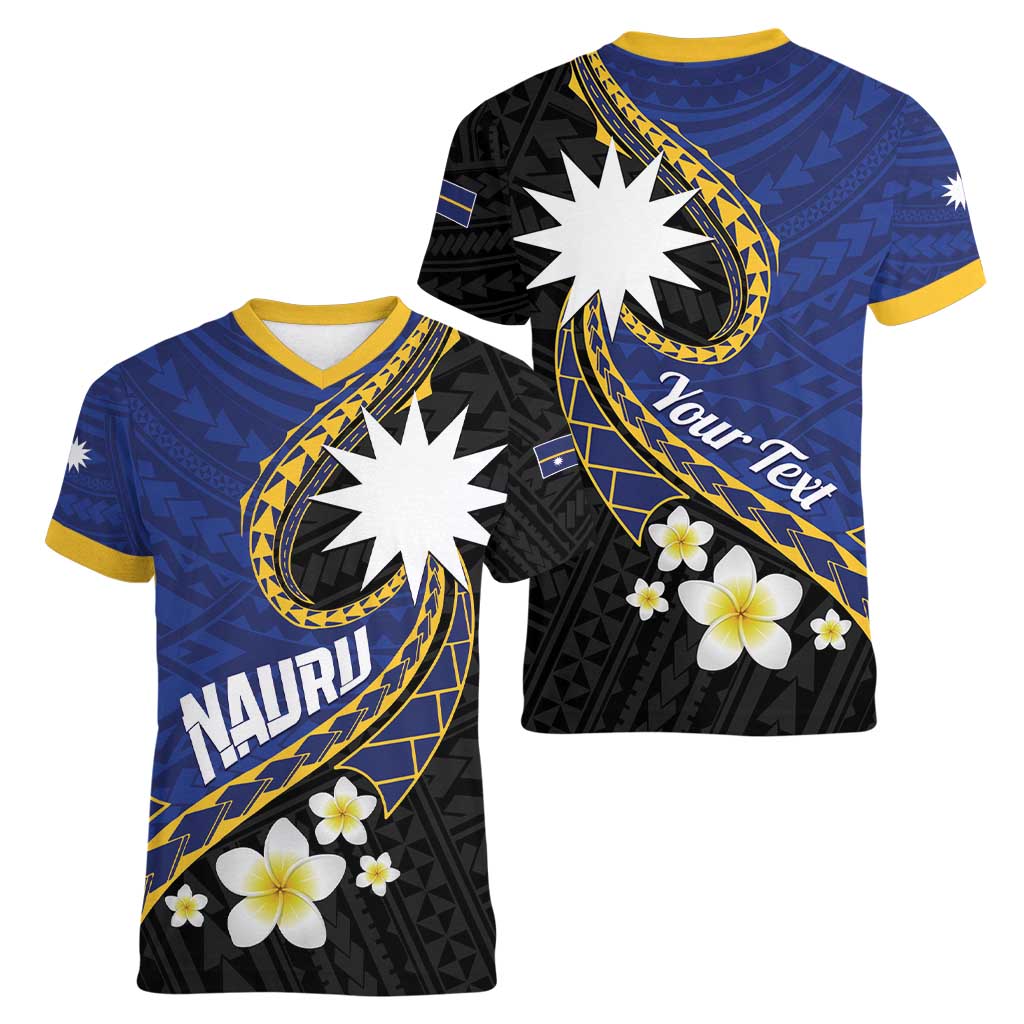 Personalised Nauru Women V-Neck T-Shirt Naoero Proud Plumeria