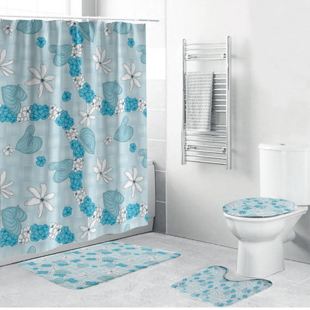 Hawaii Anthurium Tiare Pikake Lei Bathroom Set UliUli Lauhala Art Pattern