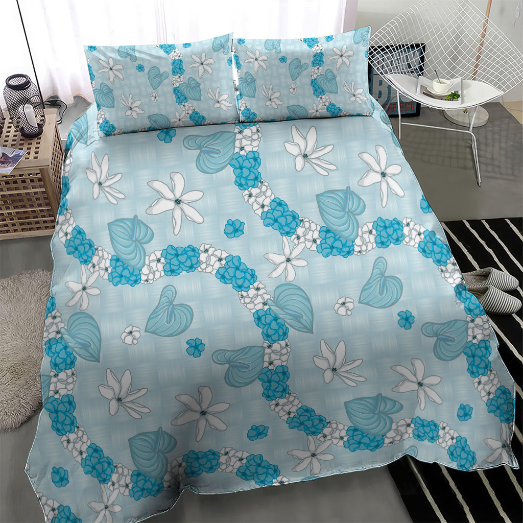 Hawaii Anthurium Tiare Pikake Lei Bedding Set UliUli Lauhala Art Pattern