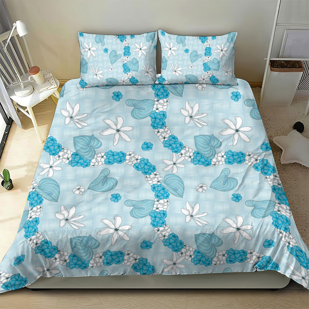 Hawaii Anthurium Tiare Pikake Lei Bedding Set UliUli Lauhala Art Pattern