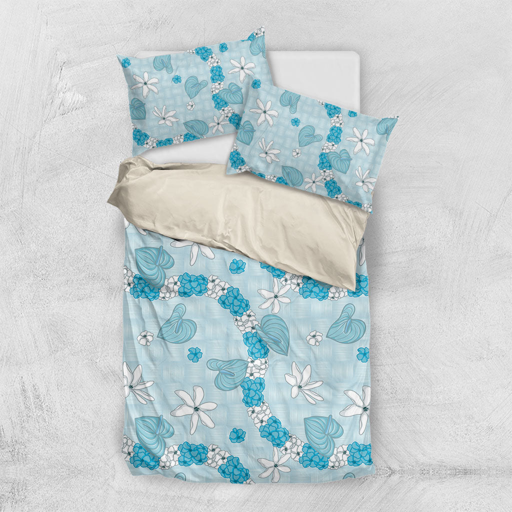 Hawaii Anthurium Tiare Pikake Lei Bedding Set UliUli Lauhala Art Pattern