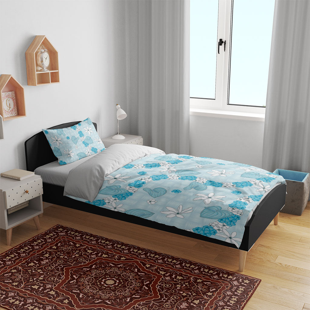 Hawaii Anthurium Tiare Pikake Lei Bedding Set UliUli Lauhala Art Pattern