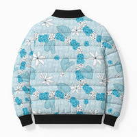 Hawaii Anthurium Tiare Pikake Lei Bomber Puffer Jacket UliUli Lauhala Art Pattern