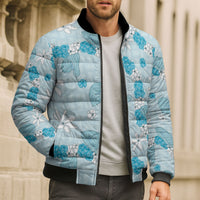 Hawaii Anthurium Tiare Pikake Lei Bomber Puffer Jacket UliUli Lauhala Art Pattern