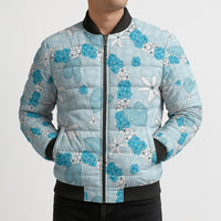 Hawaii Anthurium Tiare Pikake Lei Bomber Puffer Jacket UliUli Lauhala Art Pattern