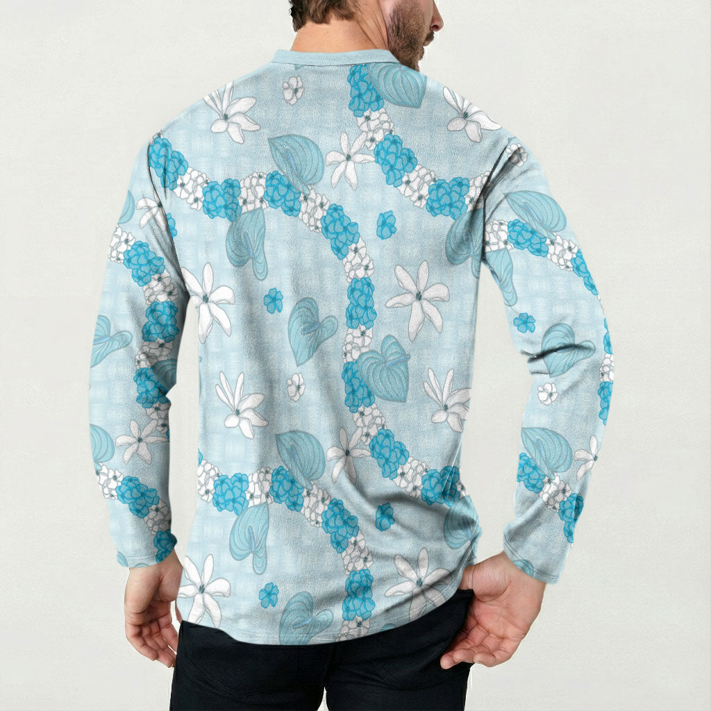 Hawaii Anthurium Tiare Pikake Lei Button Sweatshirt UliUli Lauhala Art Pattern
