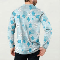 Hawaii Anthurium Tiare Pikake Lei Button Sweatshirt UliUli Lauhala Art Pattern