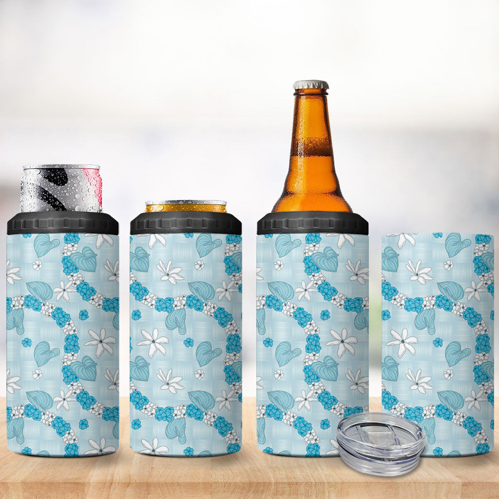 Hawaii Anthurium Tiare Pikake Lei 4 in 1 Can Cooler Tumbler UliUli Lauhala Art Pattern