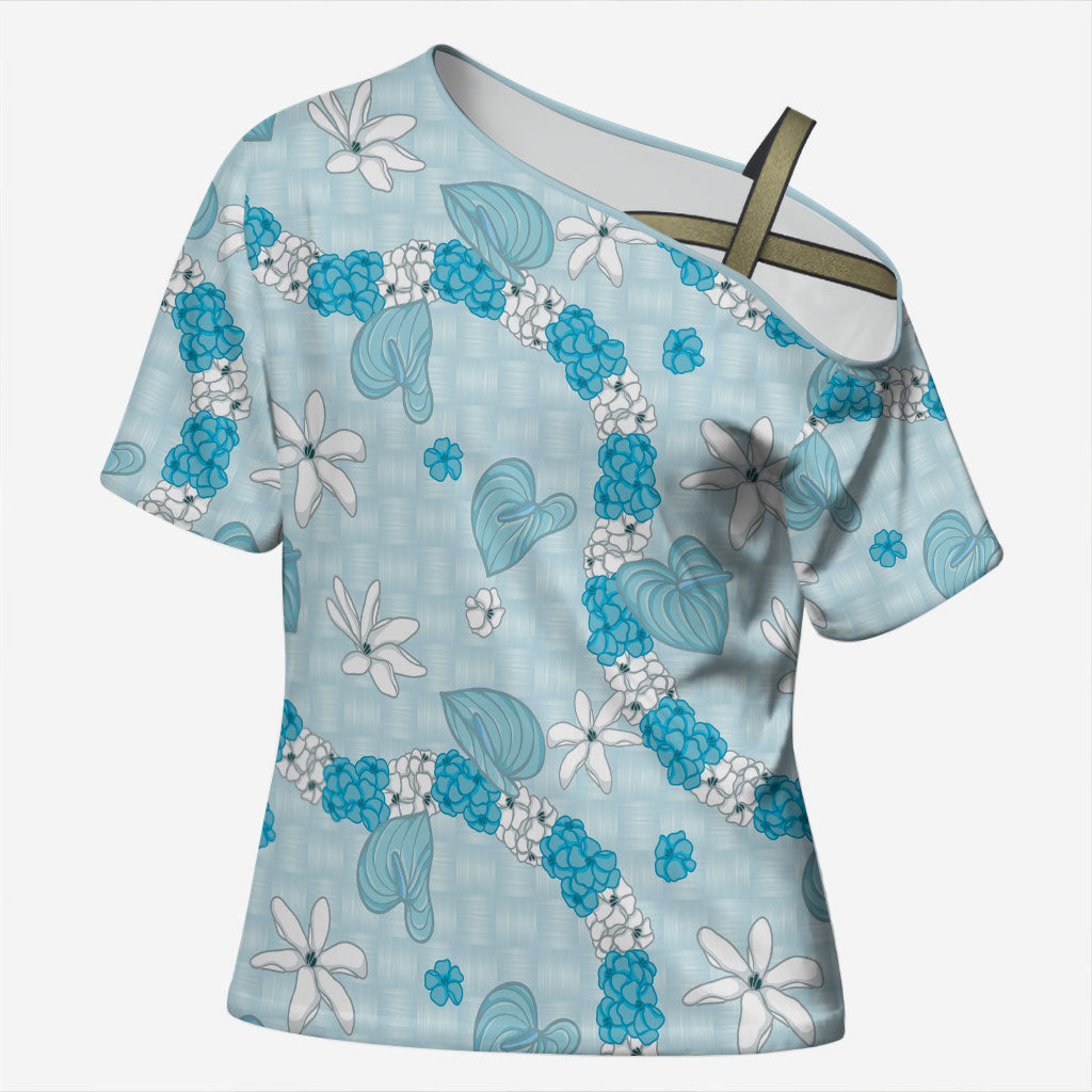 Hawaii Anthurium Tiare Pikake Lei Cross Shoulder Shirt UliUli Lauhala Art Pattern