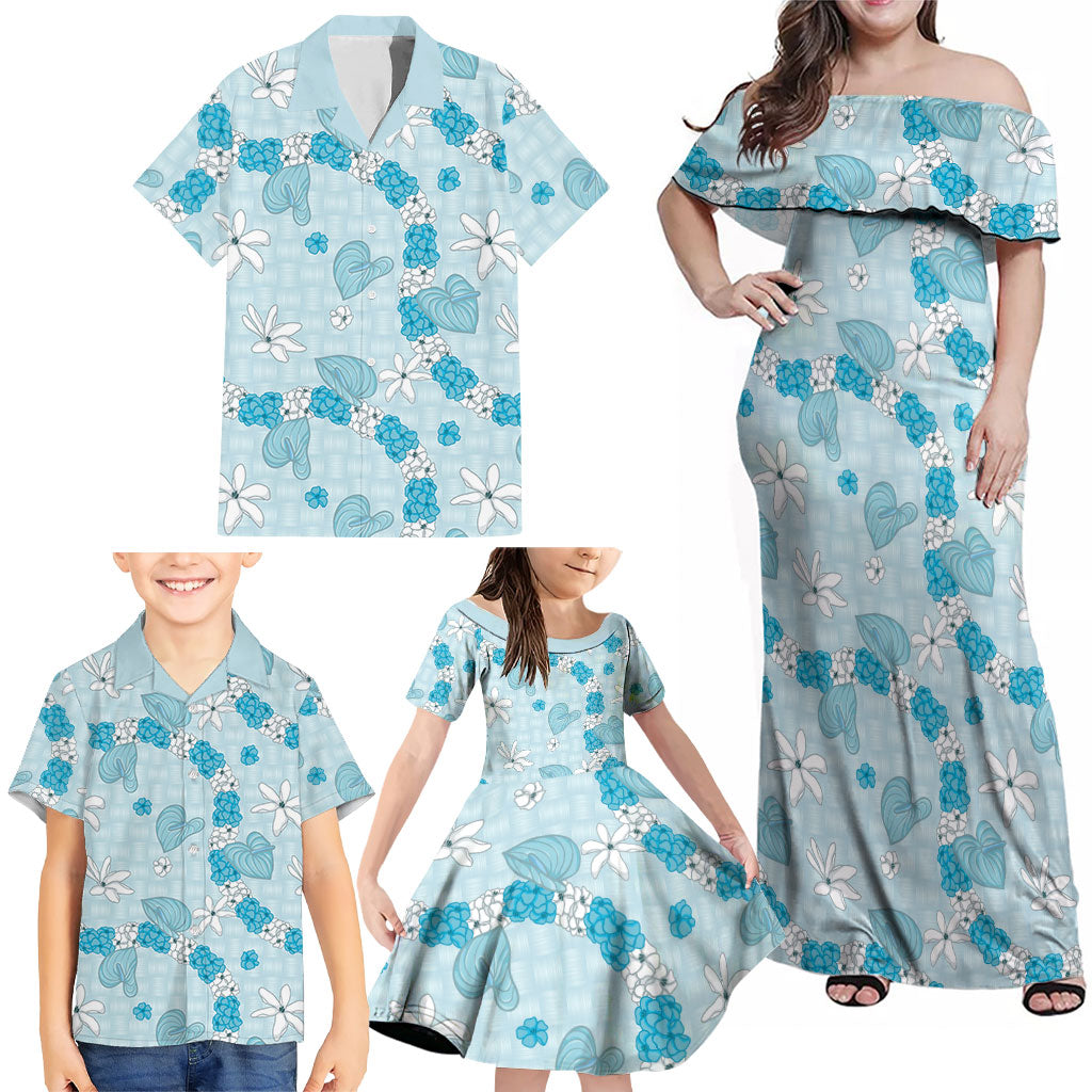 Hawaii Anthurium Tiare Pikake Lei Family Matching Off Shoulder Maxi Dress and Hawaiian Shirt UliUli Lauhala Art Pattern