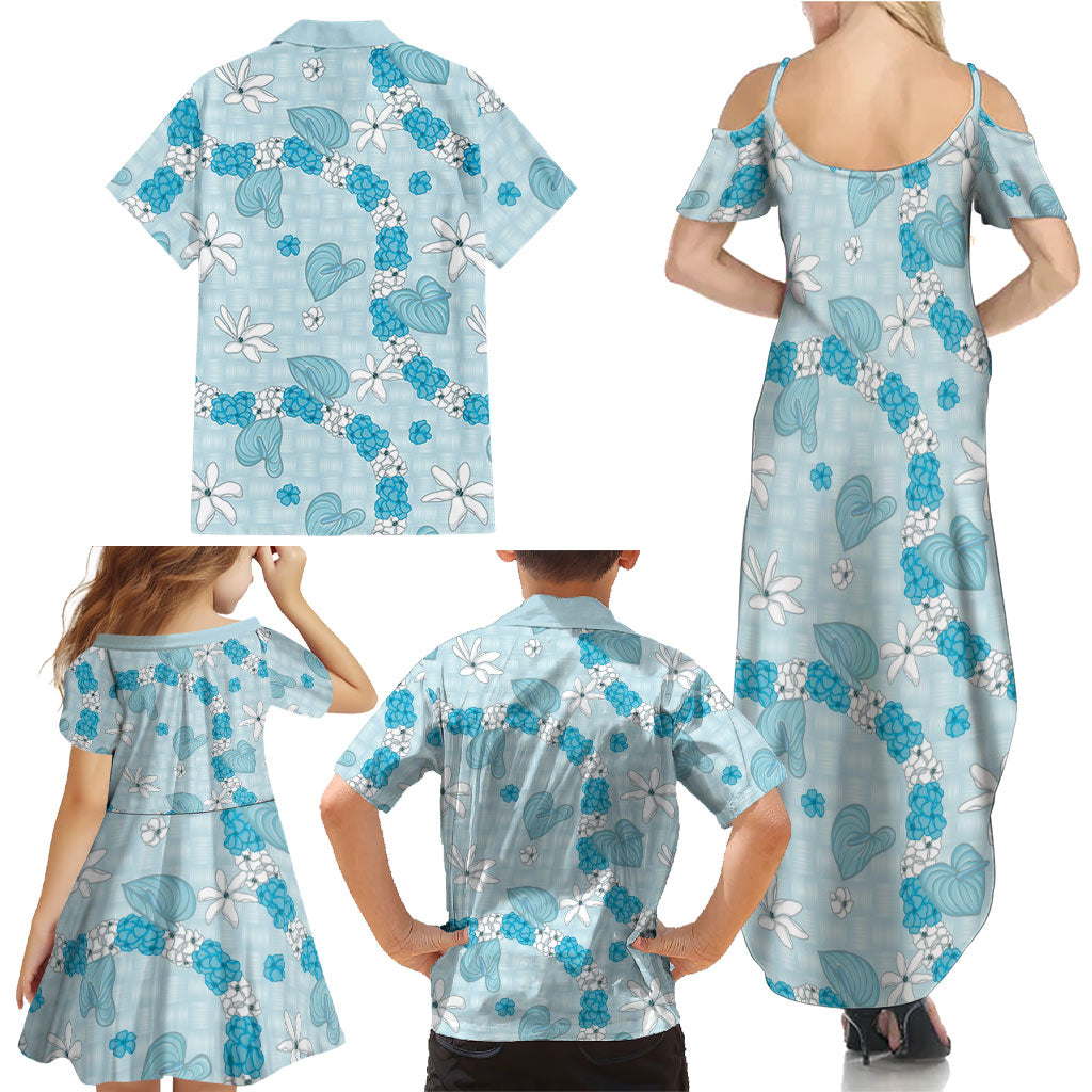 Hawaii Anthurium Tiare Pikake Lei Family Matching Summer Maxi Dress and Hawaiian Shirt UliUli Lauhala Art Pattern LT01 - Polynesian Pride