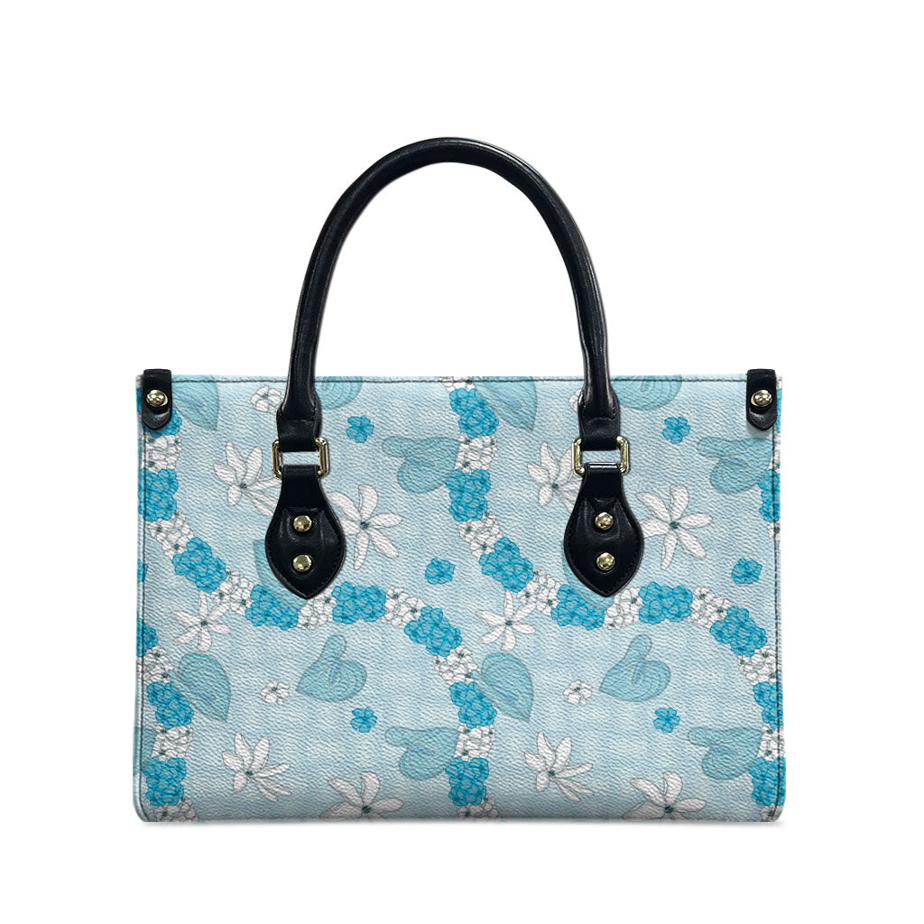 Hawaii Anthurium Tiare Pikake Lei Leather Bag UliUli Lauhala Art Pattern LT01 - Polynesian Pride