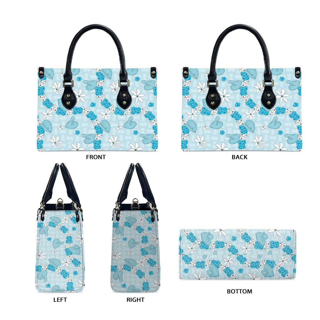 Hawaii Anthurium Tiare Pikake Lei Leather Bag UliUli Lauhala Art Pattern LT01 - Polynesian Pride