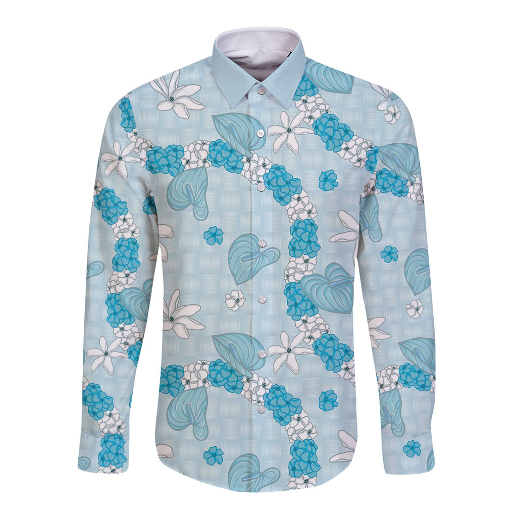 Hawaii Anthurium Tiare Pikake Lei Long Sleeve Button Shirt UliUli Lauhala Art Pattern
