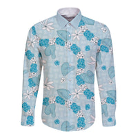 Hawaii Anthurium Tiare Pikake Lei Long Sleeve Button Shirt UliUli Lauhala Art Pattern