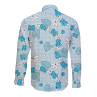 Hawaii Anthurium Tiare Pikake Lei Long Sleeve Button Shirt UliUli Lauhala Art Pattern