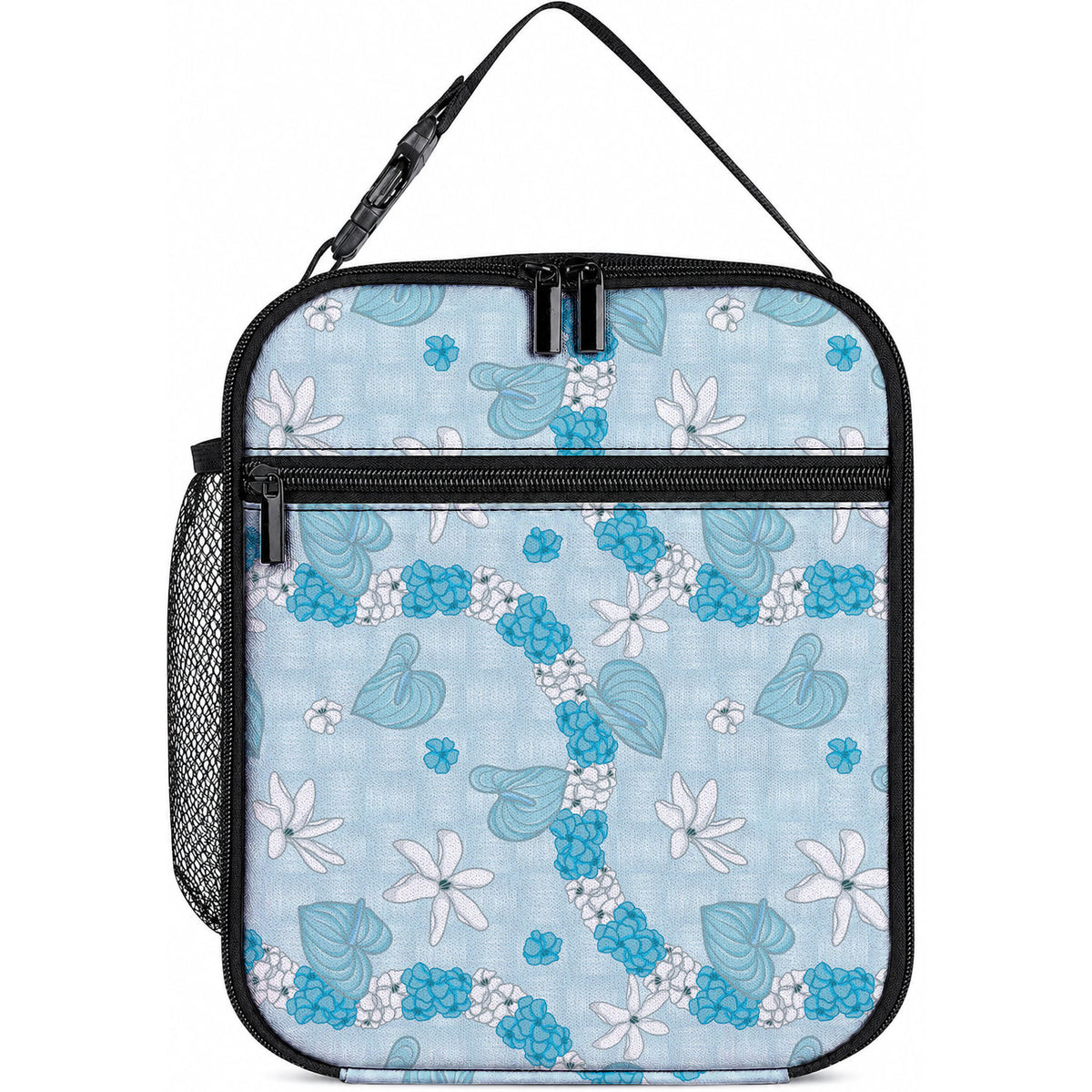 Hawaii Anthurium Tiare Pikake Lei Lunch Bag UliUli Lauhala Art Pattern