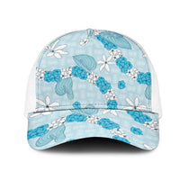 Hawaii Anthurium Tiare Pikake Lei Mesh Trucker Cap UliUli Lauhala Art Pattern