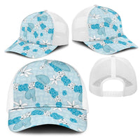 Hawaii Anthurium Tiare Pikake Lei Mesh Trucker Cap UliUli Lauhala Art Pattern