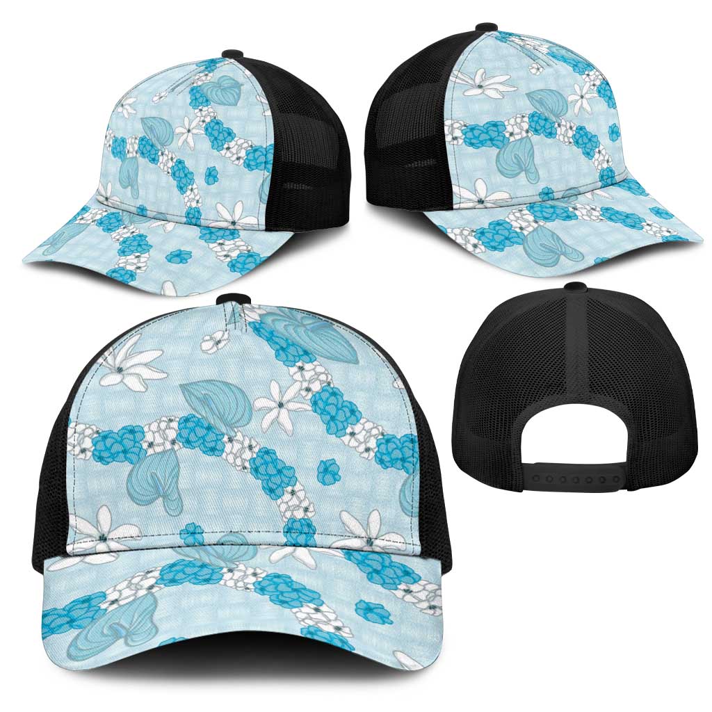 Hawaii Anthurium Tiare Pikake Lei Mesh Trucker Cap UliUli Lauhala Art Pattern
