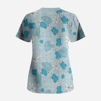 Hawaii Anthurium Tiare Pikake Lei Scrub Top UliUli Lauhala Art Pattern