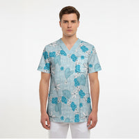 Hawaii Anthurium Tiare Pikake Lei Scrub Top UliUli Lauhala Art Pattern