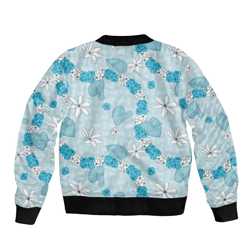 Hawaii Anthurium Tiare Pikake Lei Sleeve Zip Bomber Jacket UliUli Lauhala Art Pattern LT01 - Polynesian Pride