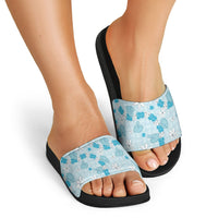Hawaii Anthurium Tiare Pikake Lei Slide Sandals UliUli Lauhala Art Pattern