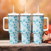 Hawaii Anthurium Tiare Pikake Lei Tumbler With Handle UliUli Lauhala Art Pattern