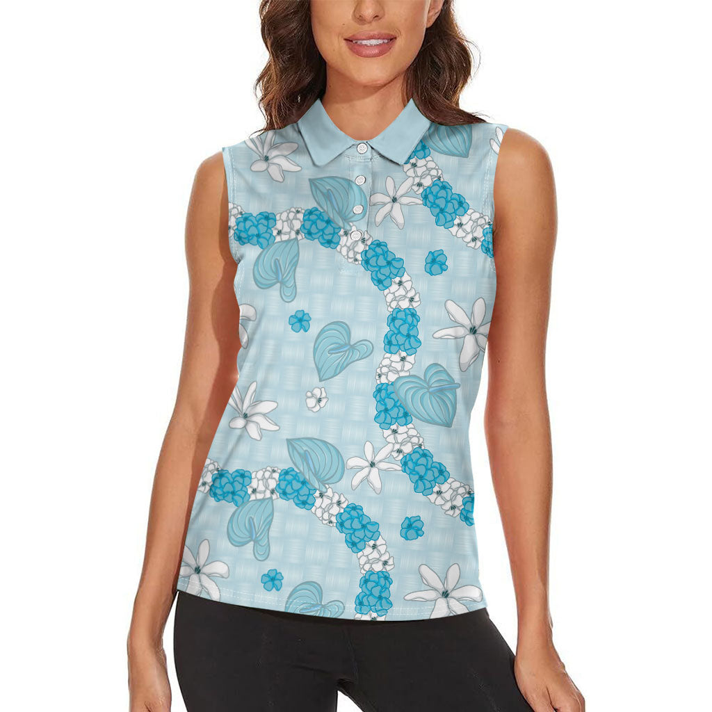 Hawaii Anthurium Tiare Pikake Lei Women Sleeveless Polo Shirt UliUli Lauhala Art Pattern