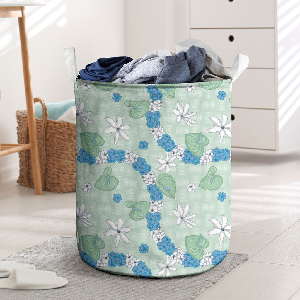 Hawaii Anthurium Tiare Pikake Lei Laundry Basket Omaomao Lauhala Art Pattern