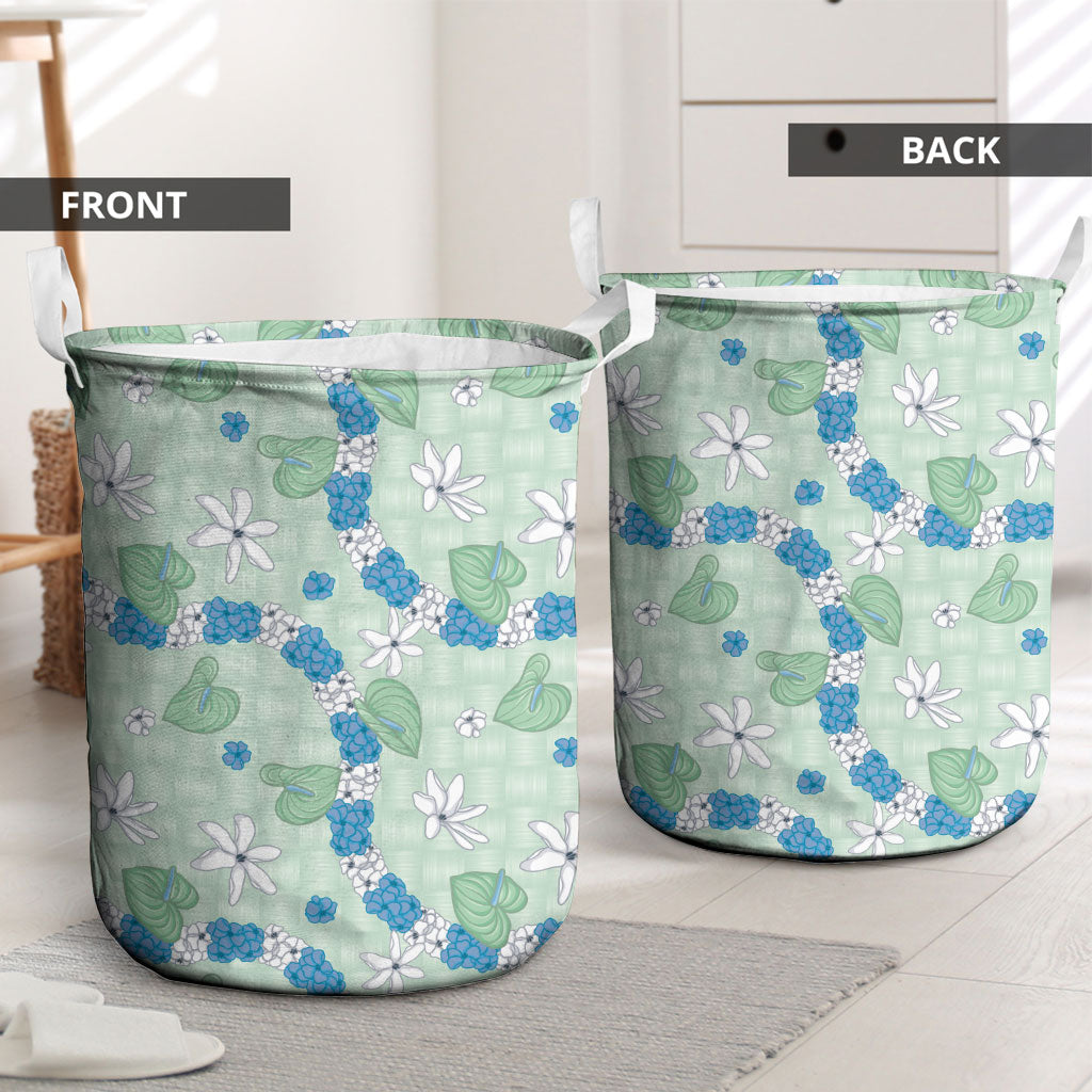 Hawaii Anthurium Tiare Pikake Lei Laundry Basket Omaomao Lauhala Art Pattern
