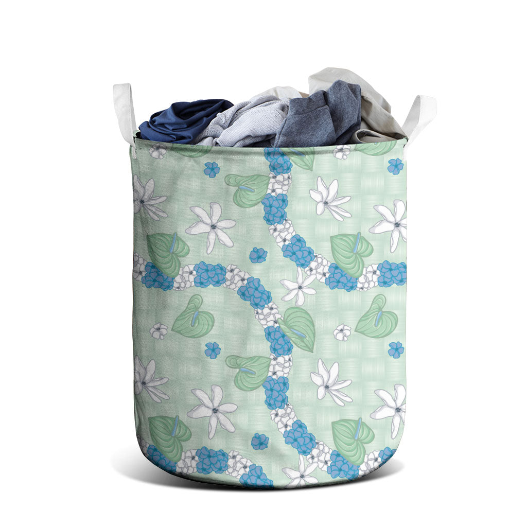 Hawaii Anthurium Tiare Pikake Lei Laundry Basket Omaomao Lauhala Art Pattern
