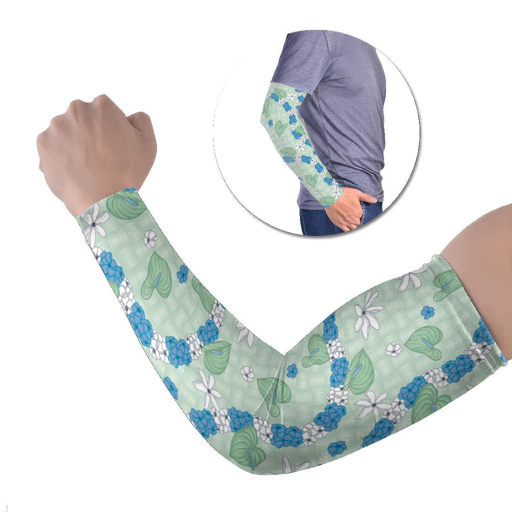 Hawaii Anthurium Tiare Pikake Lei Arm Sleeves Omaomao Lauhala Art Pattern